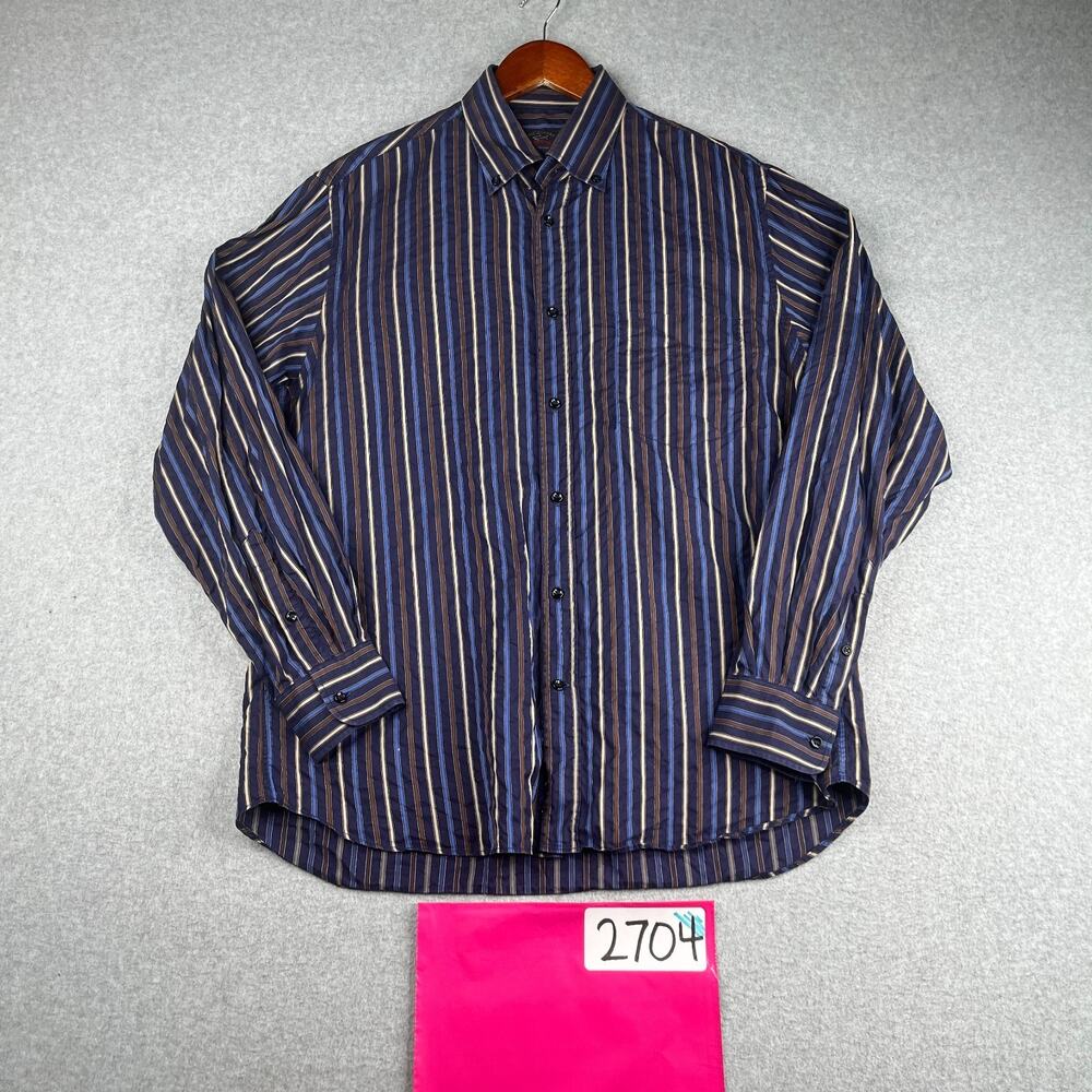 Paul & Shark Yachting Shirt 42 Blue Striped Button Up Long Sleeve Mens
